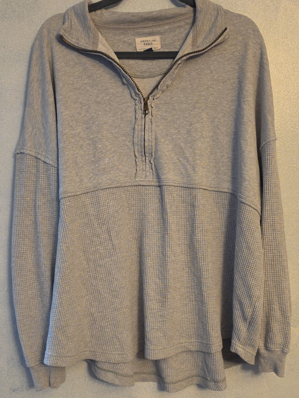 American Eagle Outfitters Light Gray Half-Zip Waffle Pullover